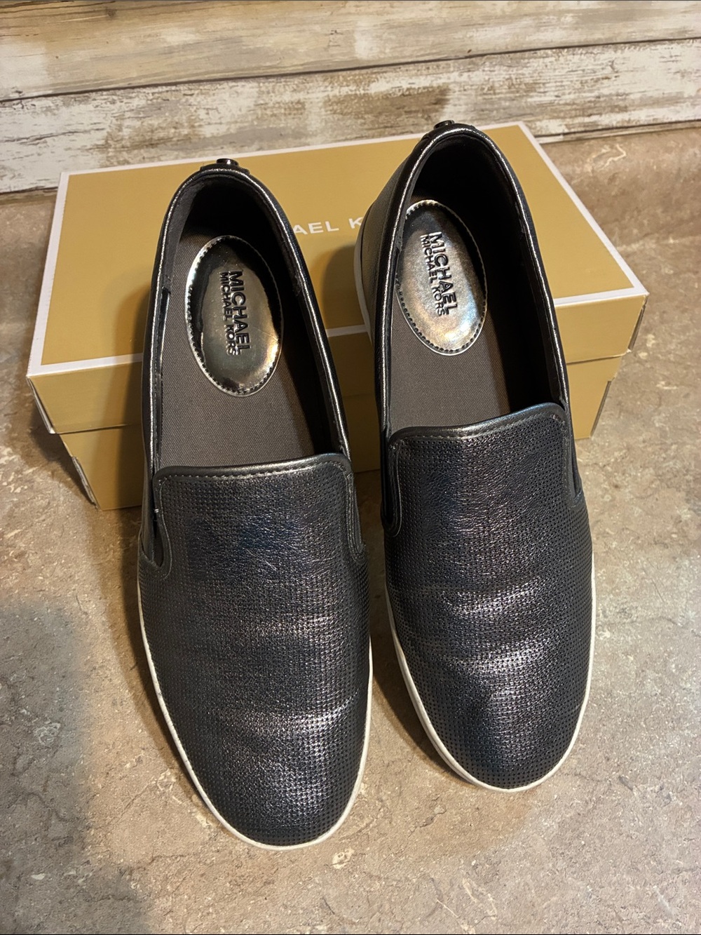 Michael Kors Size 10 Black Textured Slip-On Loafers